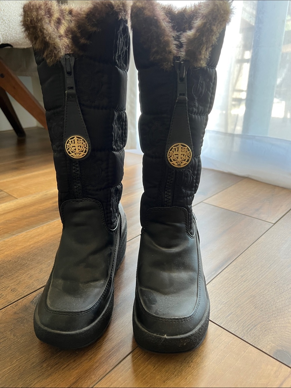 Juicy Couture Black Winter Fur-Trim Tall Snow Boots